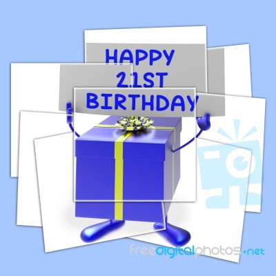 Happy 21st Birthday Sign And Gift Displays Twenty First Party Stock Image