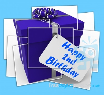 Happy 2nd Birthday Gift Displays Celebrating Turning Two Stock Image