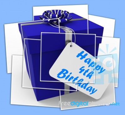 Happy 4th Birthday Gift Displays Congratulations On Four Years Stock Image
