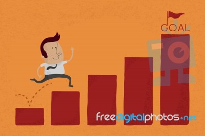 Happy Businessman Jump Over Graph Stat To Goal Stock Image