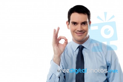 Happy Corporate Man Gestures Ok Sign Stock Photo