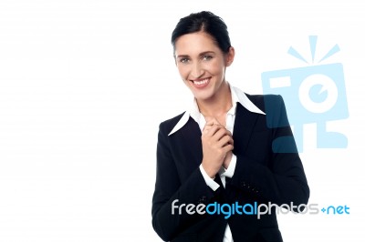 Happy Corporate Woman Over White Stock Photo