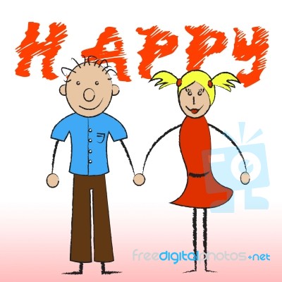 Happy Couple Shows Joy Romantic And Smiling Stock Image