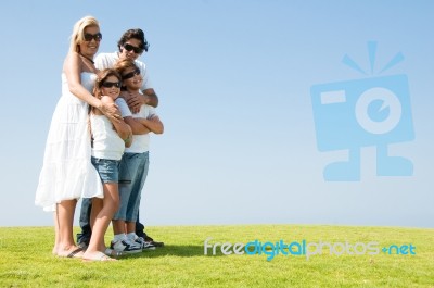 happy Family in Garden Stock Photo