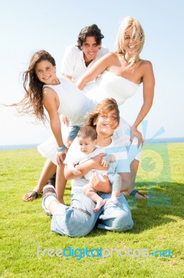 Happy Family Of Five Stock Photo