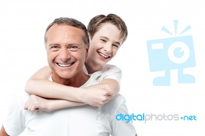 Happy Father And Son Isolated Over White Stock Photo