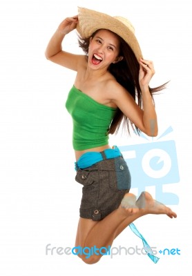Happy Girl Jumping Stock Photo