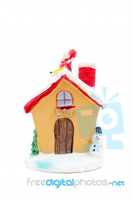 Happy House Model Figure  Isolated On White Background Stock Photo