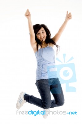 Happy Jumping Girl Stock Photo