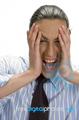 Happy Man Holding His Face With Hands Stock Photo