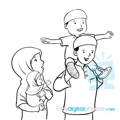 Happy Muslim Family- Illustration Stock Image Happy Muslim Family- Illustration Stock Image