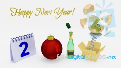 Happy New Year 2014 - 3d Greeting Design Stock Image