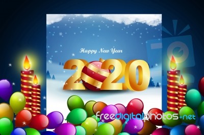 Happy New Year 2020 Gold Text Design. Illustration Lettering 2020 Isolated On Color Background Stock Image