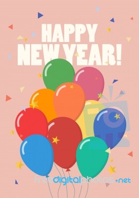 Happy New Year With Colorful Balloons Stock Image