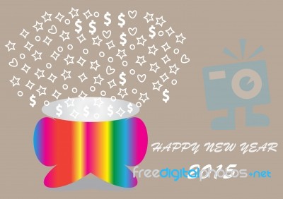 Happy New Year With Colorful Shaping Bucket Stock Image