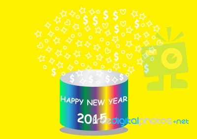 Happy New Year With Round Colorful Bucket Stock Image