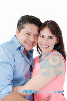 Happy Smiling Couple Looking Together At Camera Stock Photo