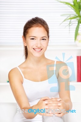 Happy Woman At Home Stock Photo
