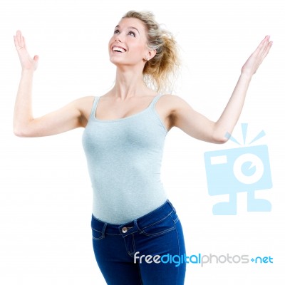 Happy Woman Celebrating Something Stock Photo