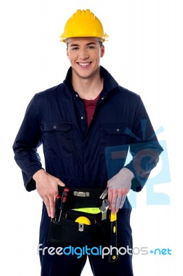 Happy Young Male Construction Worker Stock Photo