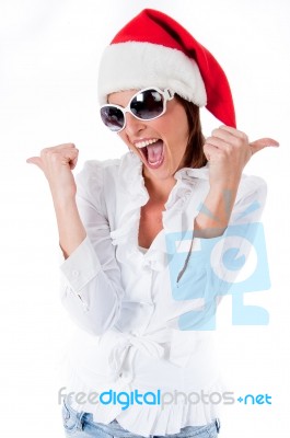 Happy Young Santa Woman Stock Photo