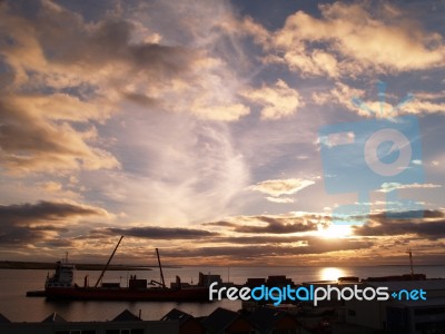 Harbour  Sunset.iceland Stock Photo