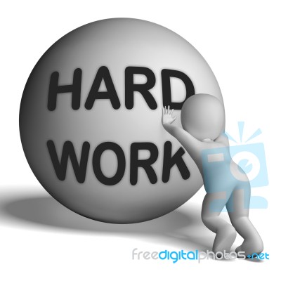Hard Work Uphill Character Shows Difficult Working Labour Stock Image