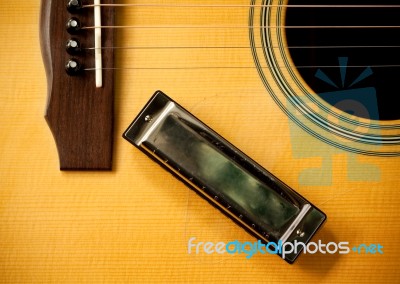 Harmonica And Acoustic Guitar Stock Photo