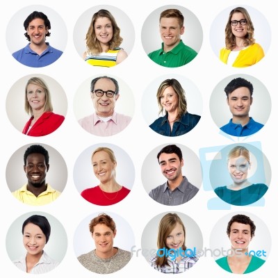 Head Shot Of Smiling People, Collage Stock Photo