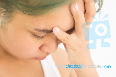 Headache Woman Or Stress Woman On White Background  Stock Photo