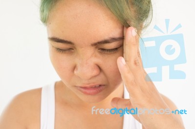 Headache Woman Or Stress Woman On White Background  Stock Photo
