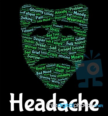 Headache Word Shows Text Headaches And Megrim Stock Image