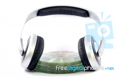 Headphone And Compact Disk Stock Photo