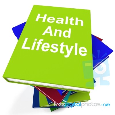 Health And Lifestyle Book Stack Shows Healthy Living Stock Image