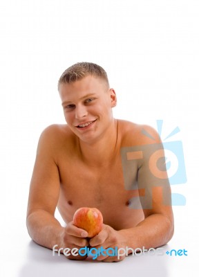 Health - Male With Apple Stock Photo