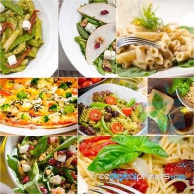 Healthy And Tasty Italian Food Collage Stock Photo