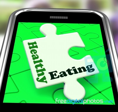 Healthy Eating On Smartphone Shows Dieting And Health Care Stock Image