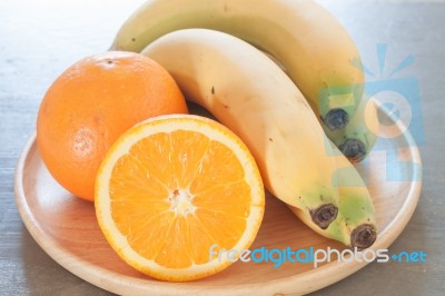 Healthy Fruits With Oranges And Bananas Stock Photo