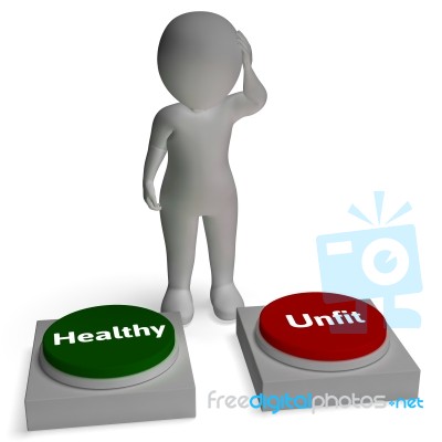 Healthy Unfit Buttons Shows Health Or Sickness Stock Image