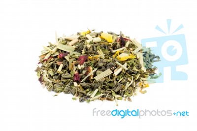 Heap Of Loose Green Tea Rise And Grind Stock Photo