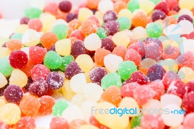 Heap Of Multicolor Soft Jelly Candies Coated With Sugar Stock Photo
