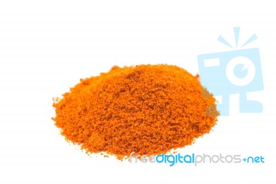 Heap Of Spice Cayenne Pepper Powder On White Background Stock Photo