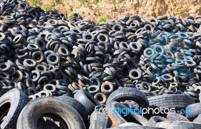 Heap Old Tires Stock Photo