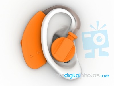 Hearing Aid On Ear. 3d Image Stock Image