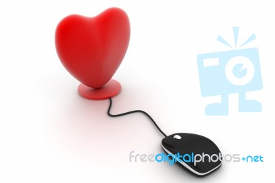 Heart Connected To Computer Mouse Stock Image