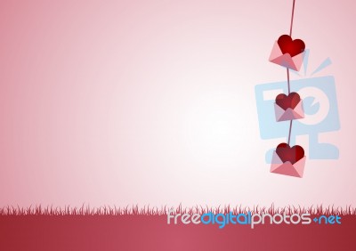 Heart Letter Envelope With Grass  Background Stock Image