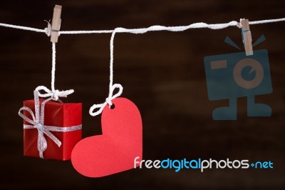 Heart Love And Gift On Clothes Line Stock Photo