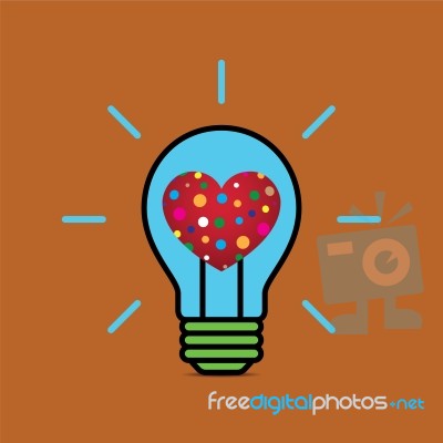 Heart Love Light Bulb Flat Design Icon  Illustration Stock Image