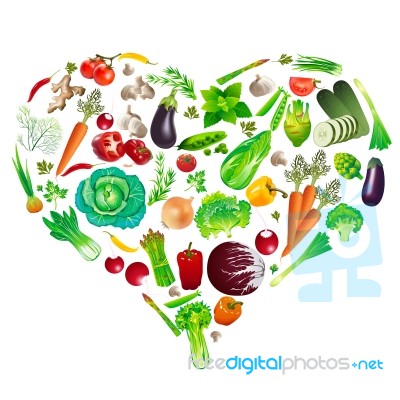 Heart Shape By Various Vegetables Stock Image