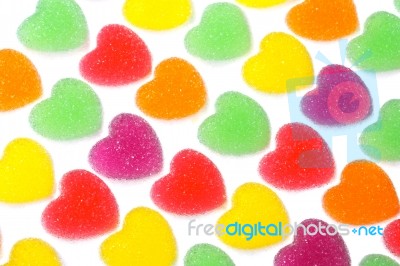 Heart Shape Colorful Jelly Coated With Sugar Stock Photo